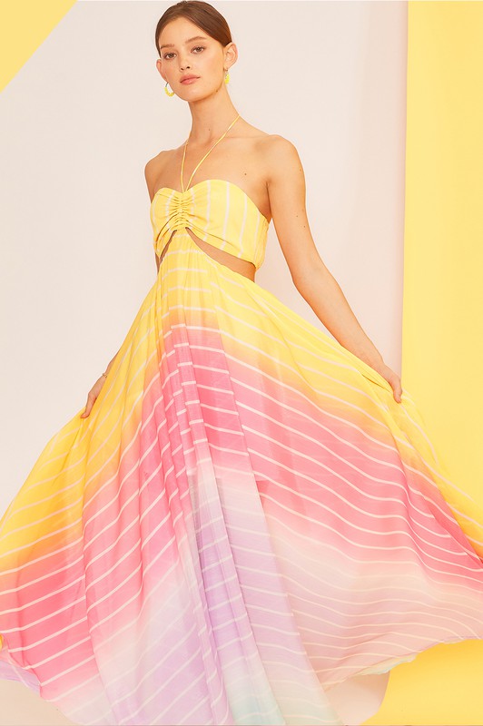 rainbow halter maxi dress Rainbow Kaleidoscope Halter Maxi Dress XS