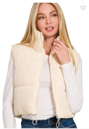 Cropped Puffer Cream Vest