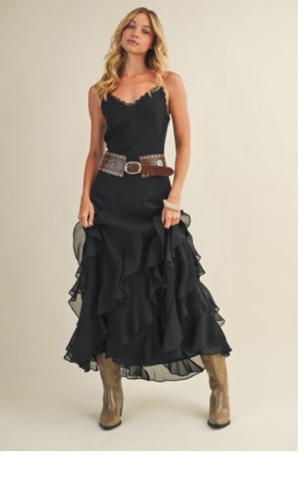 Lace V Neck Ruffled Cami Dress