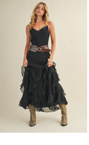 Lace V Neck Ruffled Cami Dress
