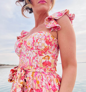 corset top spring dress Ella Lisqu | Our Daphne Pastel Floral Corset Mini Dress is part of Spring Collection Pt. 2, designed with a structured corset-inspired bodice, a flirty