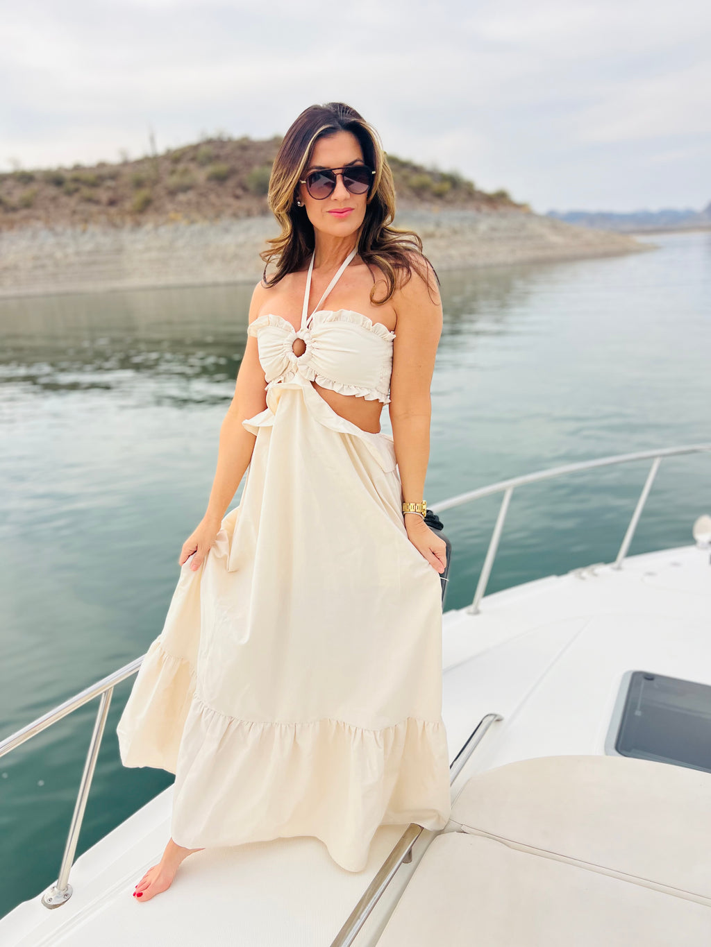 Elegant Cut-Out Ruffled Maxi Halter Dress