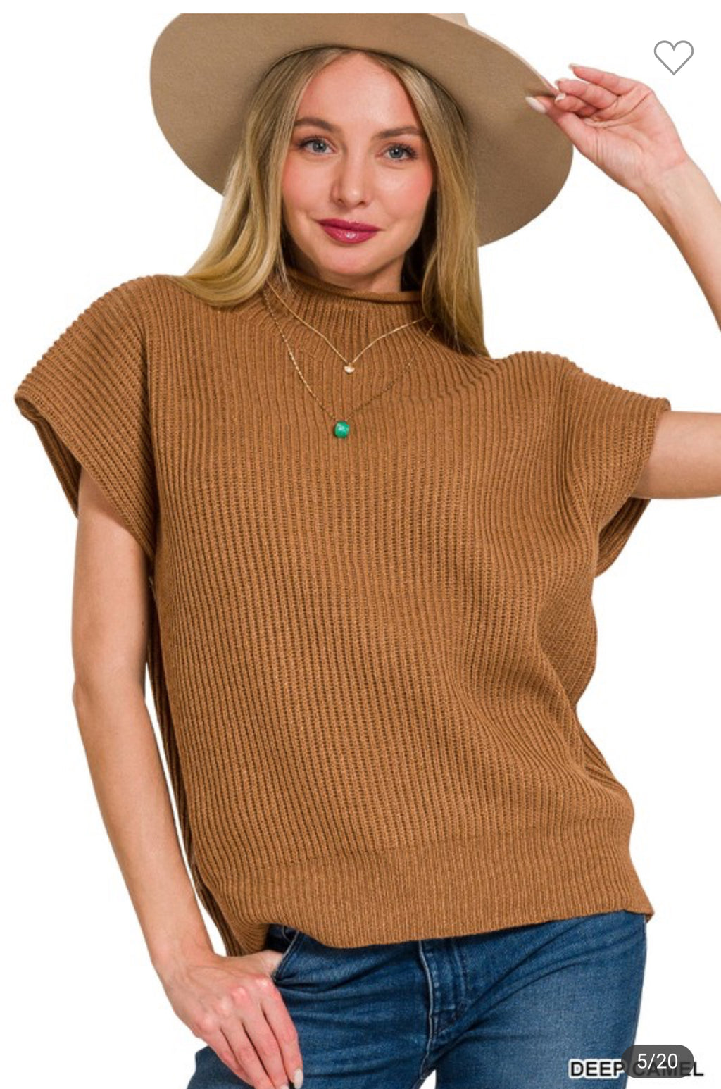 Camel Power Shoulder Mock Neck Sweater