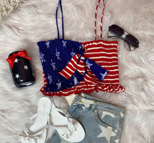 Smocked Red White and Blue top